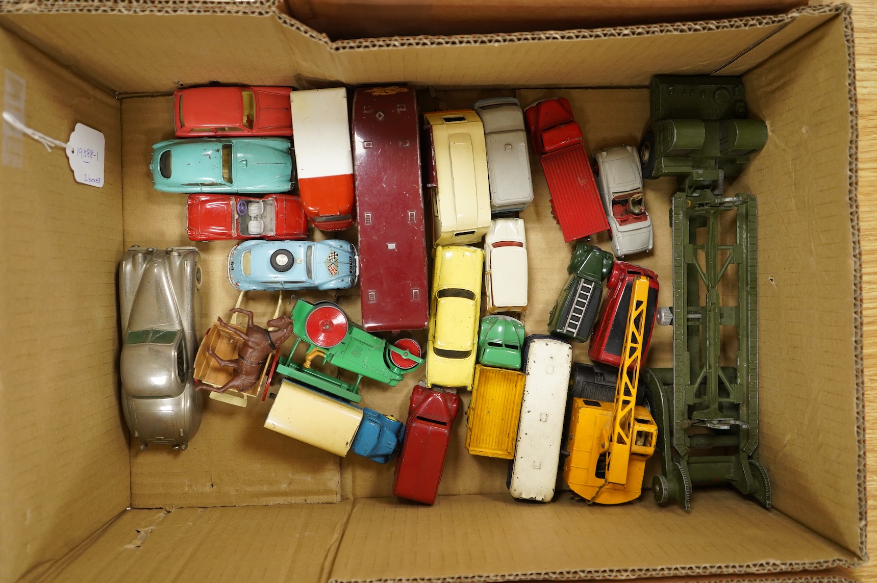 A collection of thirty-five Dinky Toys and five Spot On diecast vehicles, including; a Foden tanker, Leyland octopus, Maudsley horsebox, telephone service van, Royal mail van, and a selection of other cars and commercial